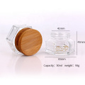 50ml Hexagonal cosmetic glass face cream container with bamboo lid sealing type